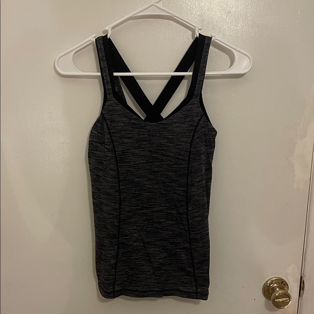 Lululemon Run For Gold Tank Top Womens 2 Heather Gray Shelf Bra Cross Back Shirt